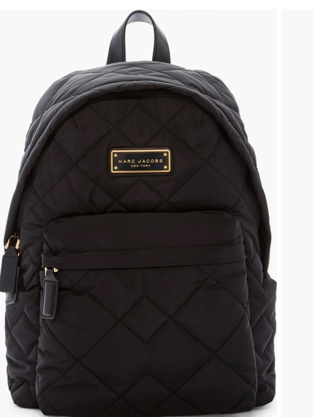 Authentic Marc Jacobs Black Nylon Backpack with Gold Plaque